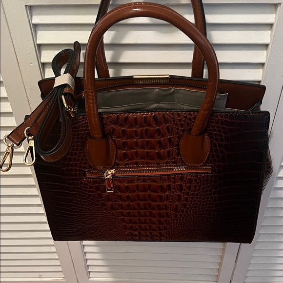 Classic Brown Crocodile Pattern Handbag 3 Set, wallet, credit card wallet - Picture 3 of 14